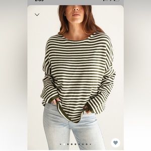 Carly Jean Los Angeles Oversized Olive+White Wesley Sweater